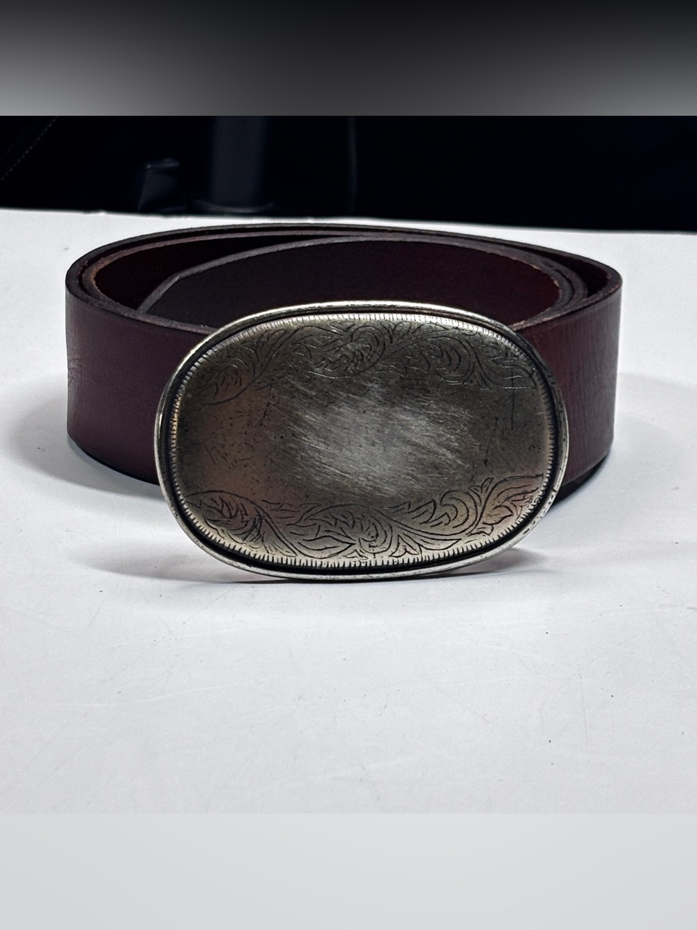 Vintage Abercrombie & Fitch Brown Leather Belt  Rustic Western Floral England - Picture 11 of 11